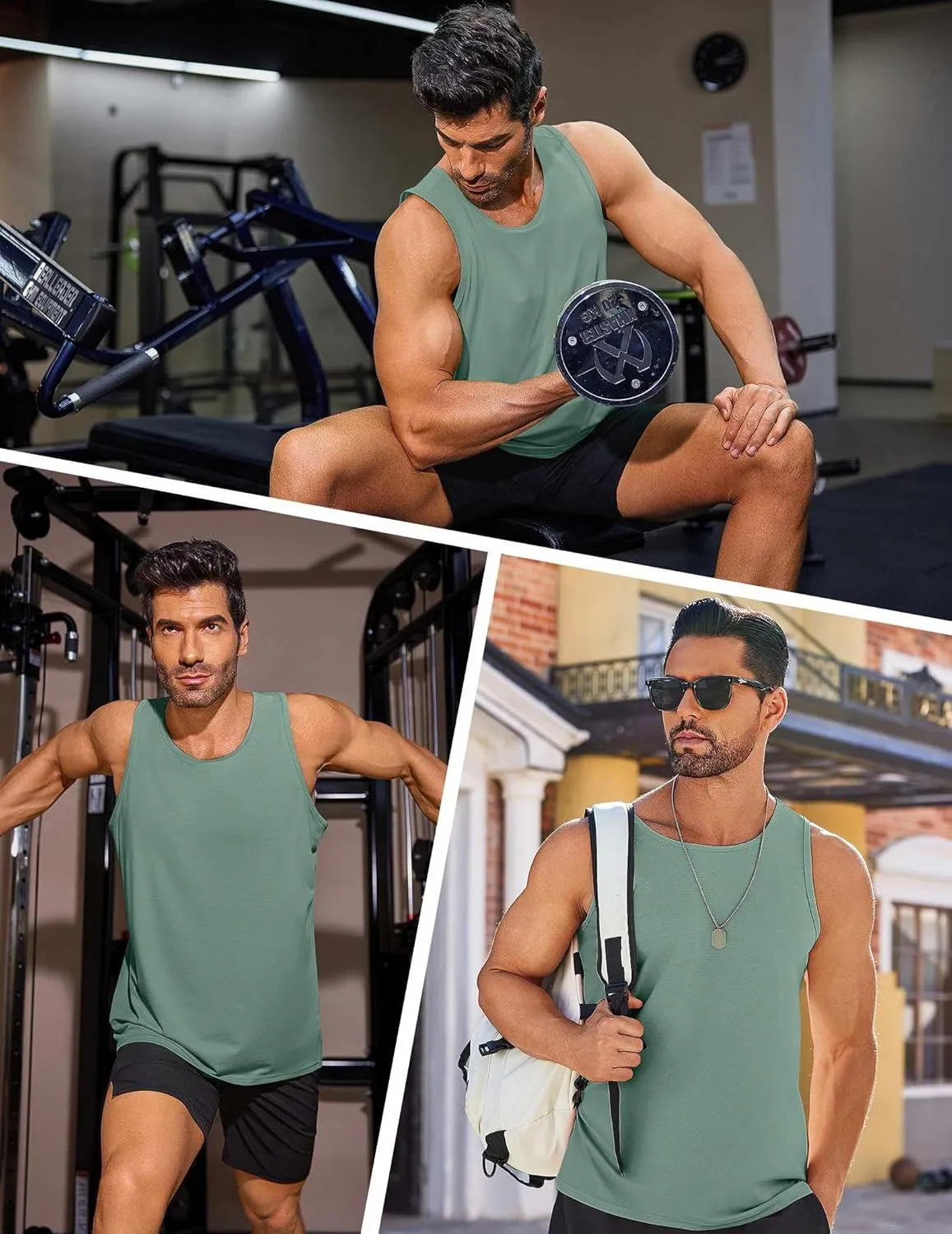 PINSPARK Beach Tank Tops for Men Summer Quick Dry Sleeveless Gym Workout Shirts Mens Athletic Running Tank Top UPF 50 