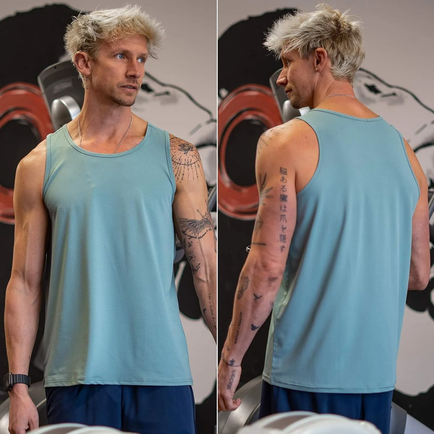 PINSPARK Beach Tank Tops for Men Summer Quick Dry Sleeveless Gym Workout Shirts Mens Athletic Running Tank Top UPF 50 