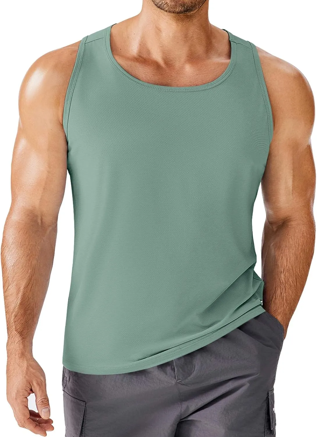 PINSPARK Beach Tank Tops for Men Summer Quick Dry Sleeveless Gym Workout Shirts Mens Athletic Running Tank Top UPF 50 