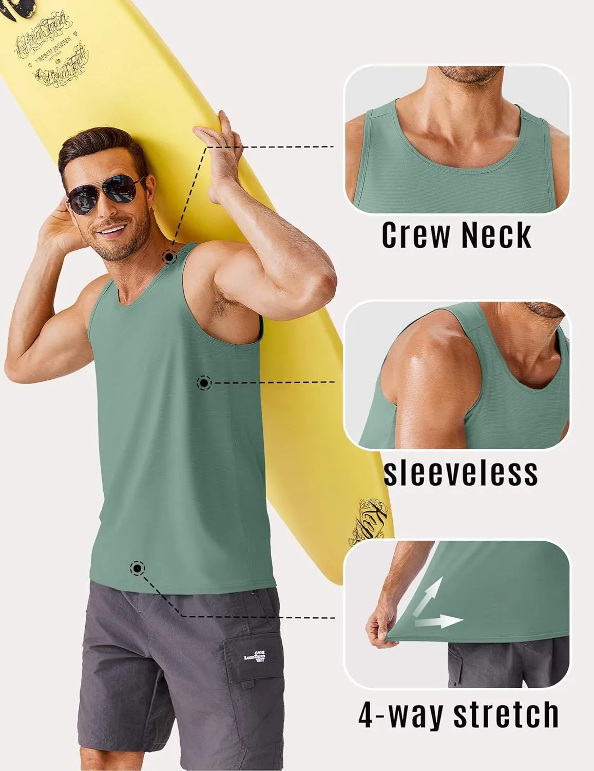 PINSPARK Beach Tank Tops for Men Summer Quick Dry Sleeveless Gym Workout Shirts Mens Athletic Running Tank Top UPF 50 