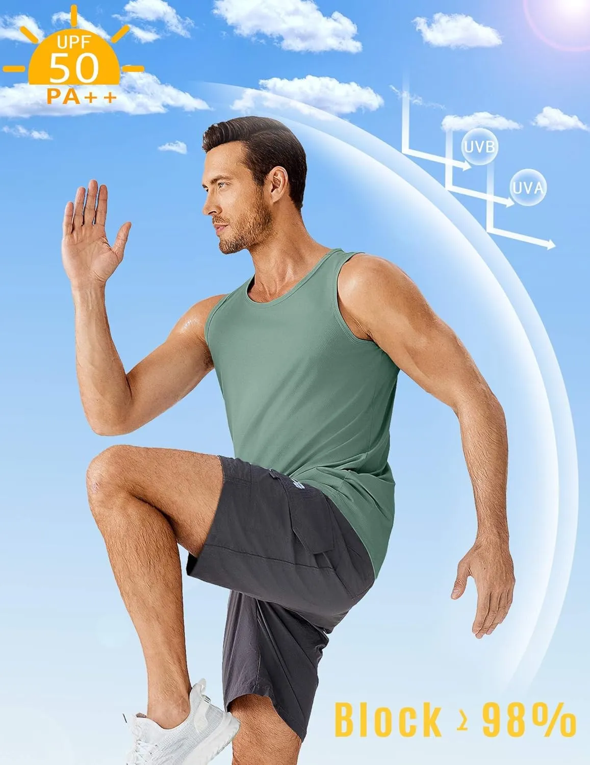 PINSPARK Beach Tank Tops for Men Summer Quick Dry Sleeveless Gym Workout Shirts Mens Athletic Running Tank Top UPF 50 