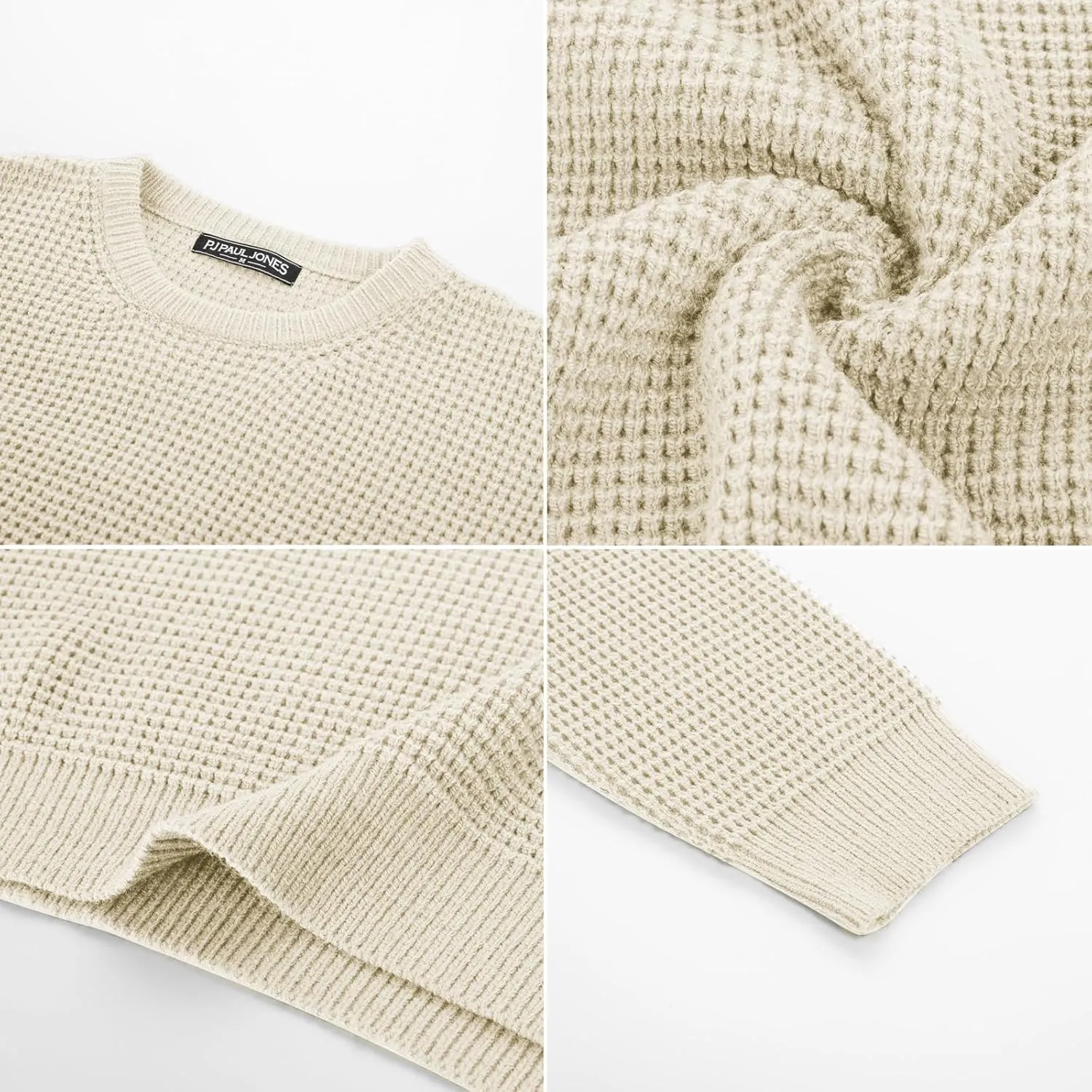 PJ PAUL JONES Mens Crewneck Pullover Sweater Waffle Textured Long Sleeve Knitted Sweaters