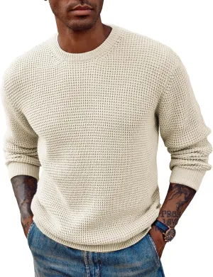 PJ PAUL JONES Mens Crewneck Pullover Sweater Waffle Textured Long Sleeve Knitted Sweaters