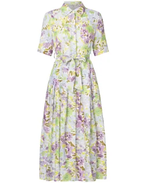 Pleat Shirty Dress Linen Garden Blue