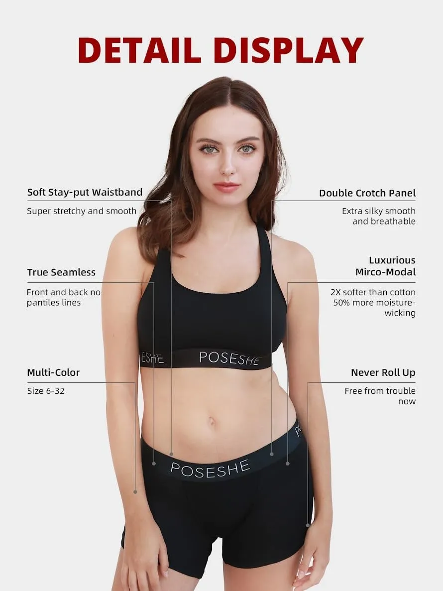POSESHE Women's Boxer Briefs 6" Inseam, Ultra-soft MicroModal Boyshorts Underwear S-5XL