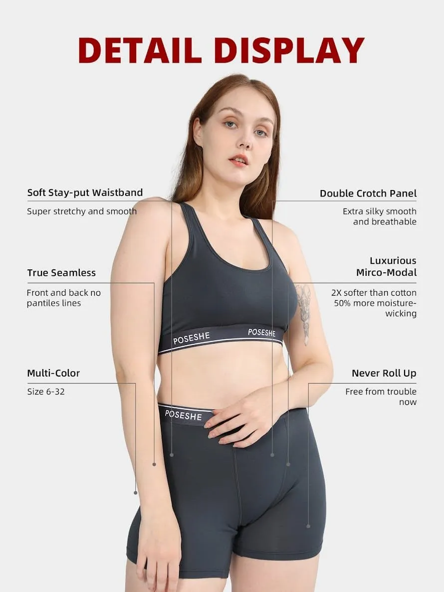 POSESHE Women's Boxer Briefs 6" Inseam, Ultra-soft MicroModal Boyshorts Underwear S-5XL