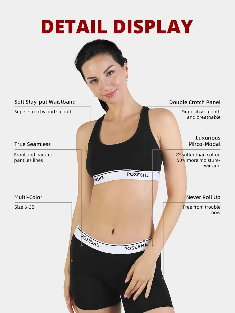 POSESHE Women's Boxer Briefs 6" Inseam, Ultra-soft MicroModal Boyshorts Underwear S-5XL