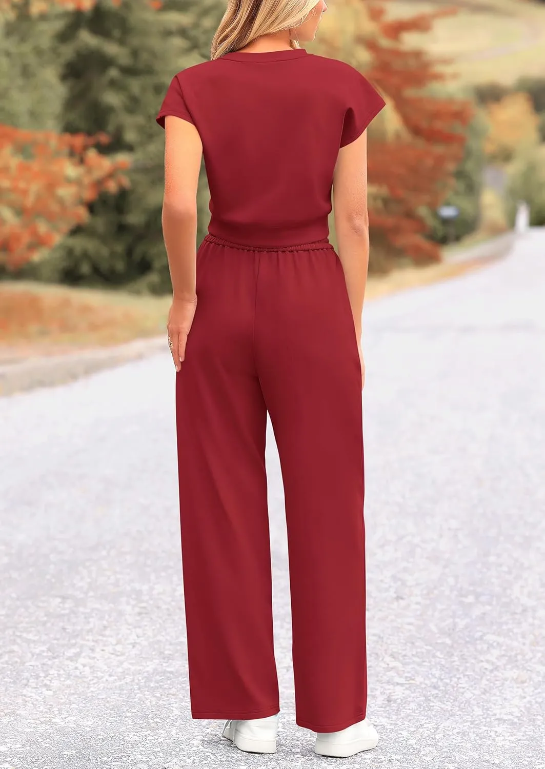 PRETTYGARDEN Women's Summer Two Piece Outfits Tracksuit Twist Front Crop Tops T Shirts Wide Leg Pants Matching Lounge Sets