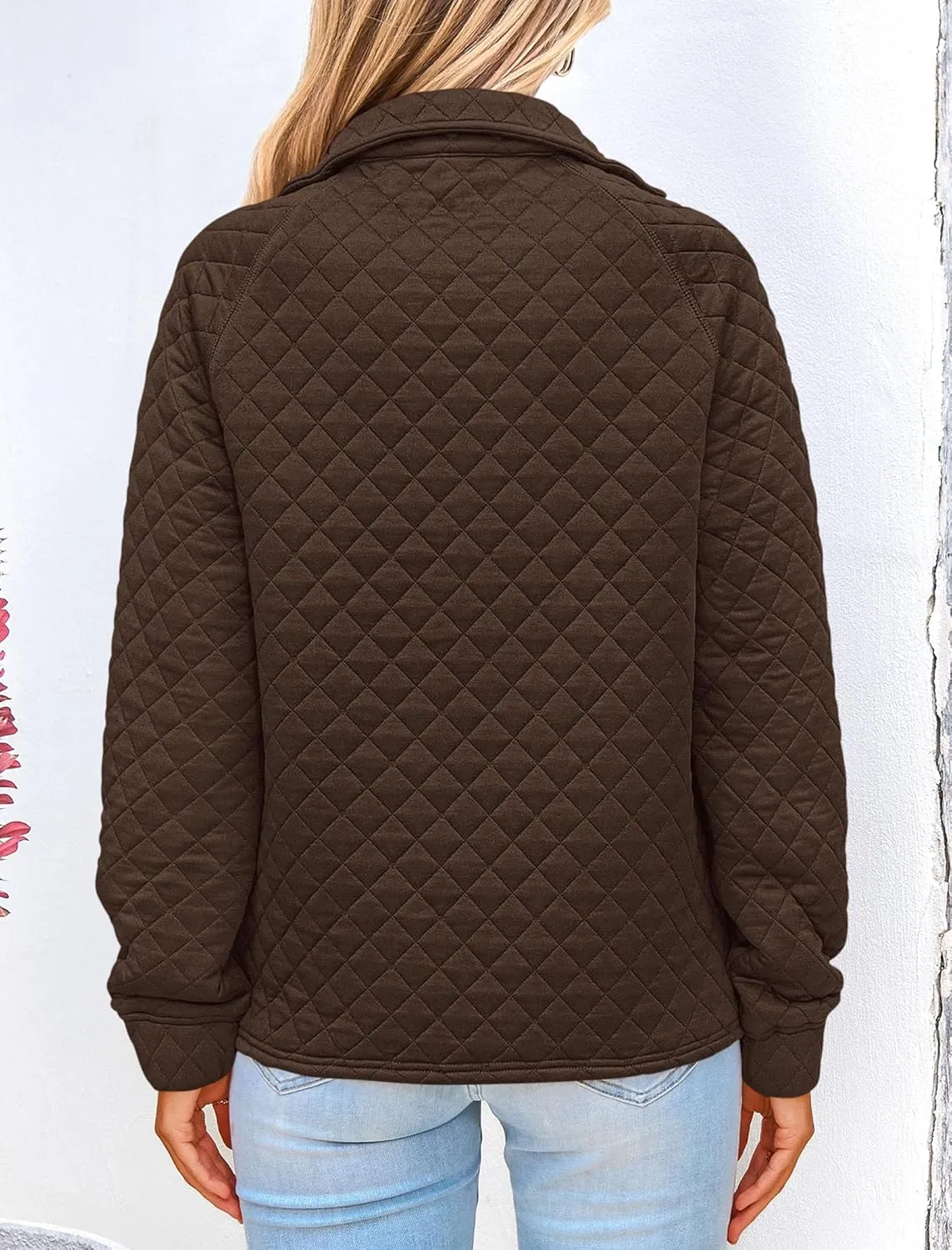 PRETTYGARDEN Women's Winter Quilted Sweatshirt Casual Quarter Zip Collared Long Sleeve V Neck Pullover Tops