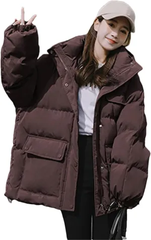 Pulcykp Women's Down Jackets Coat Winter Thickening Warm Bubble Short Puffer Cotton Padded Jacket Outwear