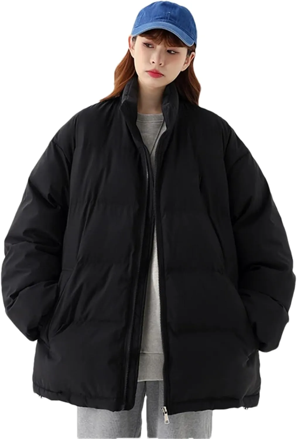 Pulcykp Women's Down Jackets Winter Stand Collar Splicing Thicken Puffer Coat Cotton Padded Outwear