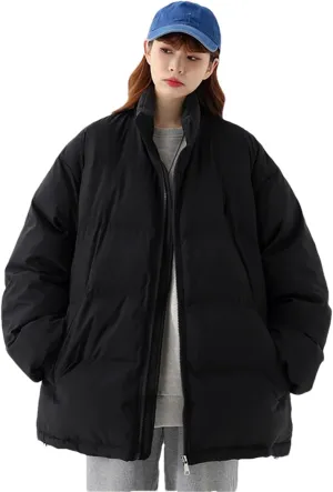 Pulcykp Women's Down Jackets Winter Stand Collar Splicing Thicken Puffer Coat Cotton Padded Outwear