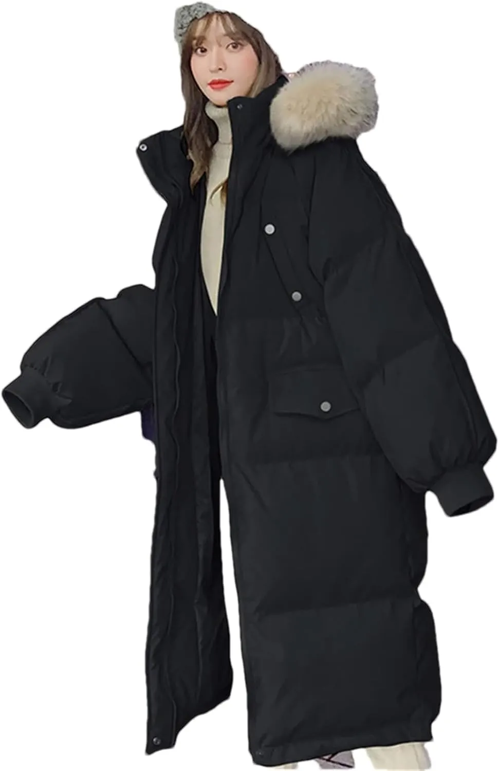 Pulcykp Women's Down Jackets Winter Thick Warm Bubble Long Puffer Coat Cotton Padded Outwear