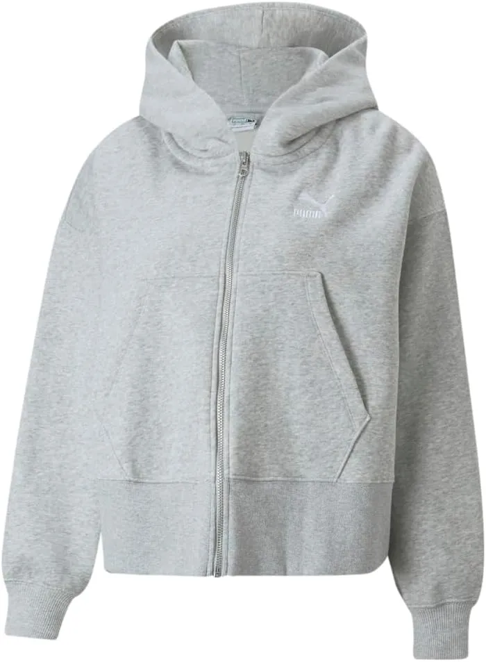 PUMA Womens Classics Oversized Full-Zip Hoodie Casual Outerwear Casual - Grey - Size XS