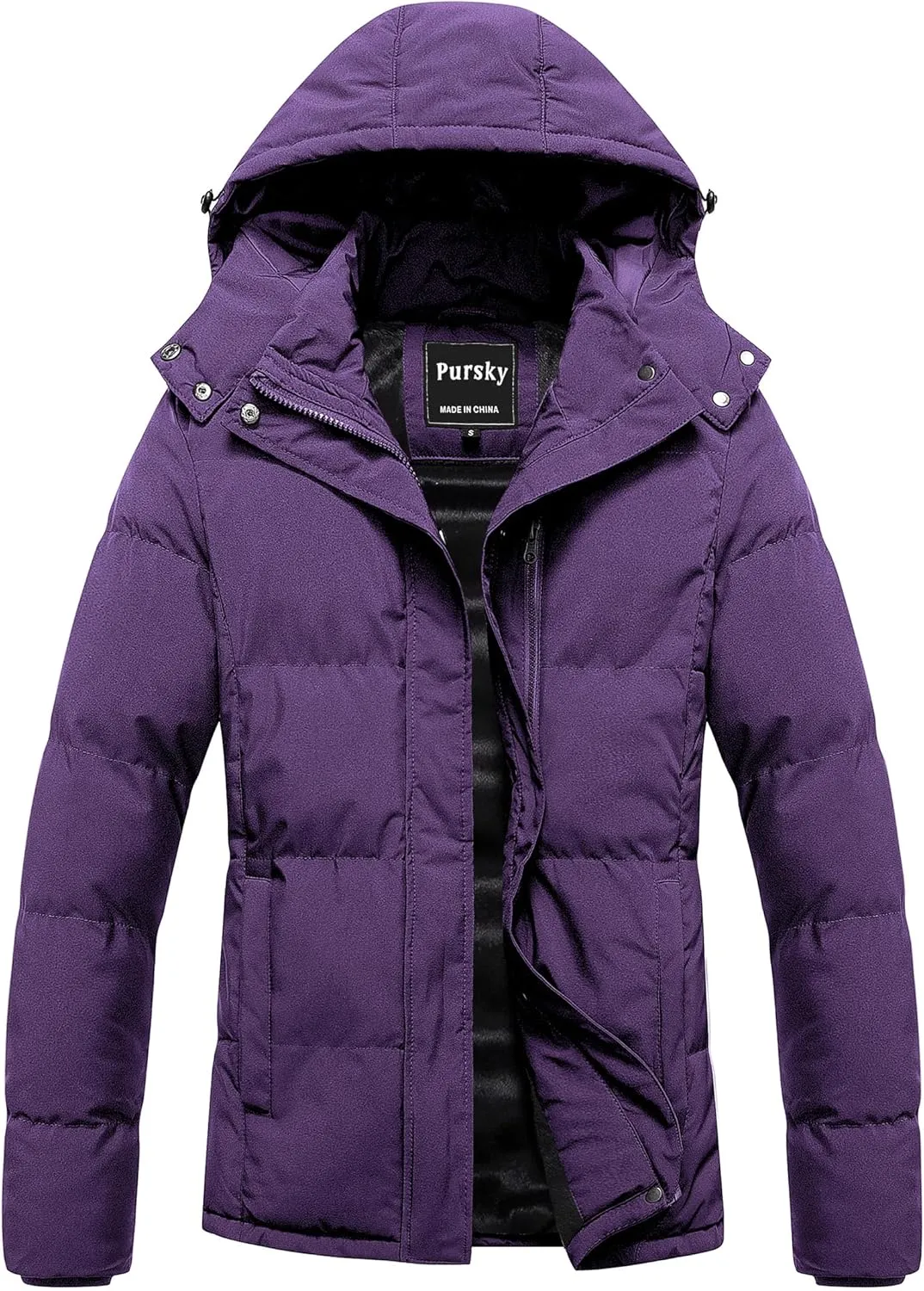 Pursky Women's Warm Winter Thicken Coat Waterproof Cropped Jackets Parka With Removable Hood