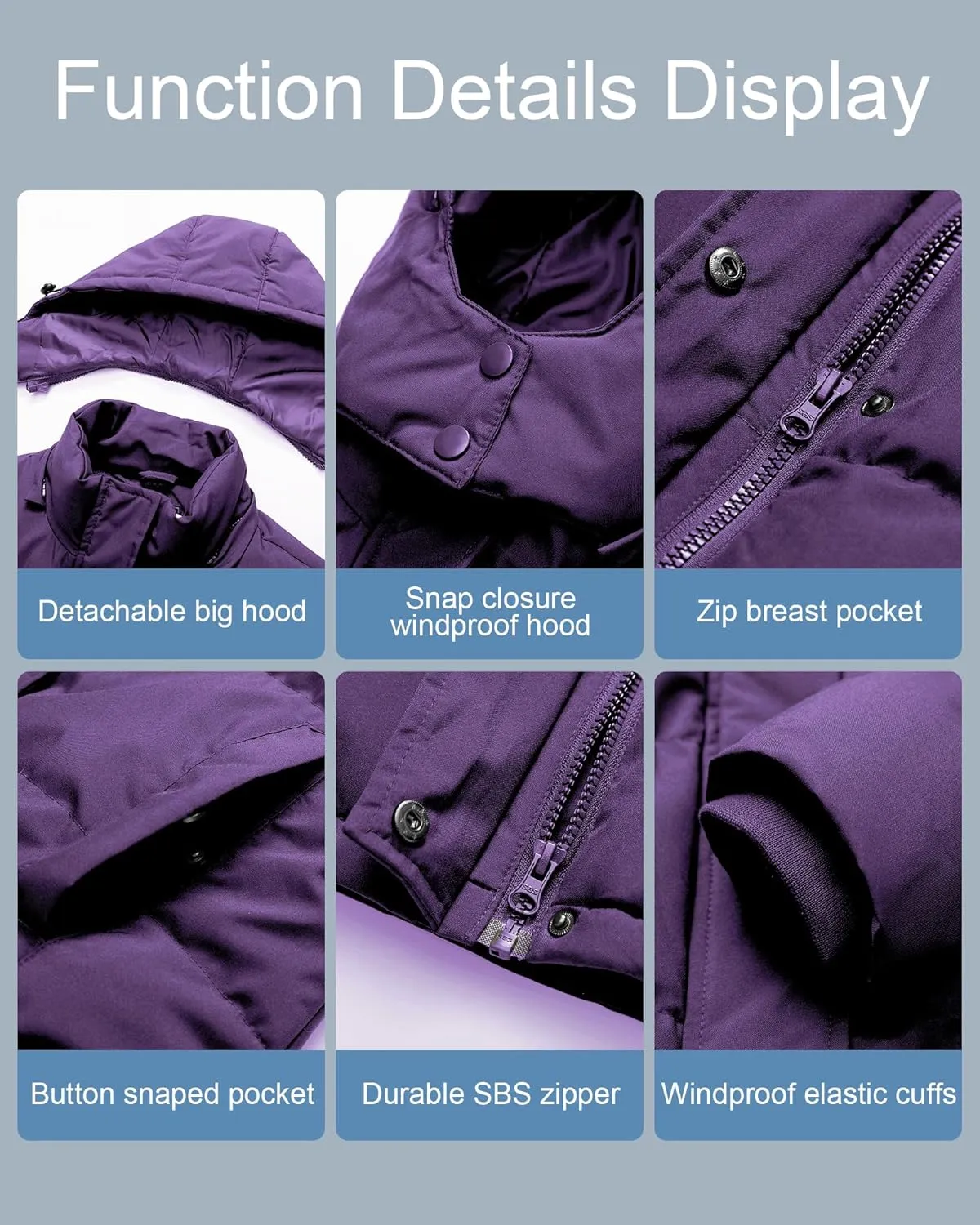 Pursky Women's Warm Winter Thicken Coat Waterproof Cropped Jackets Parka With Removable Hood