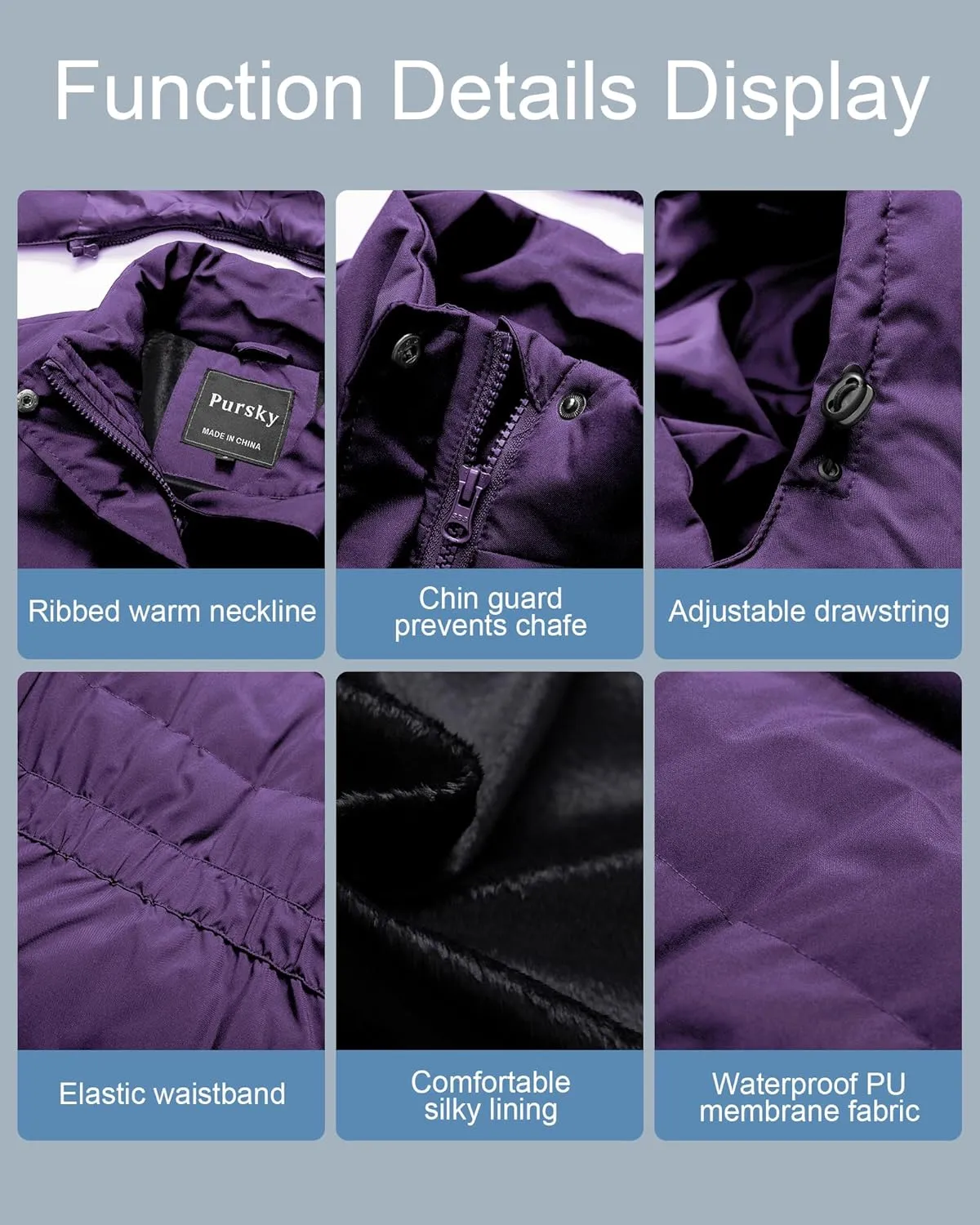 Pursky Women's Warm Winter Thicken Coat Waterproof Cropped Jackets Parka With Removable Hood