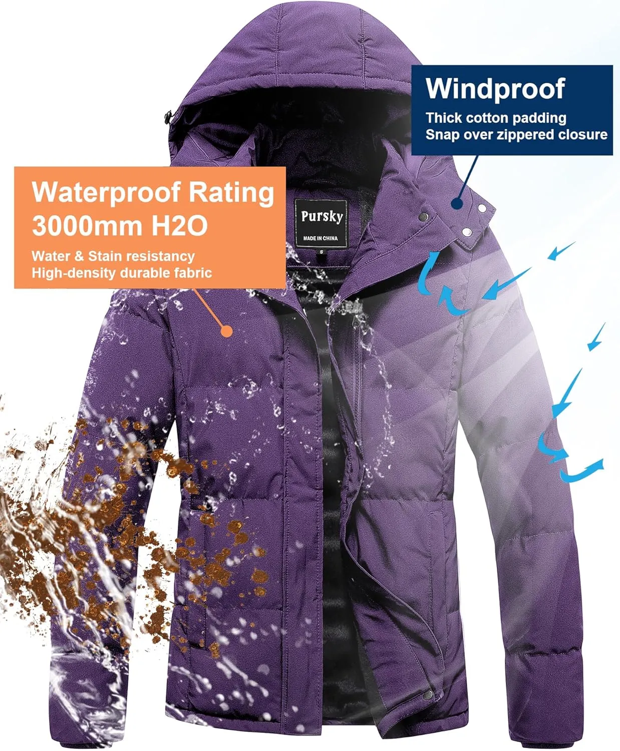 Pursky Women's Warm Winter Thicken Coat Waterproof Cropped Jackets Parka With Removable Hood
