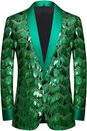 Pyiujtr Men's Tassel Sequin Suit Lapel Slim Fit Stylish Jacket Wedding Prom Dinner Party Blazer