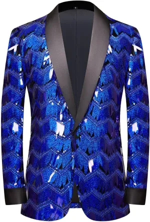 Pyiujtr Men's Tassel Sequin Suit Lapel Slim Fit Stylish Jacket Wedding Prom Dinner Party Blazer