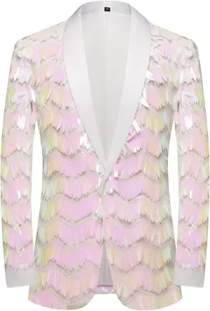 Pyiujtr Men's Tassel Sequin Suit Lapel Slim Fit Stylish Jacket Wedding Prom Dinner Party Blazer