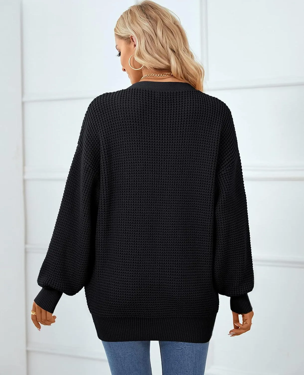QUALFORT Women's Cardigan Sweater 100% Cotton Button-Down Long Sleeve Oversized Knit Cardigans with Pockets