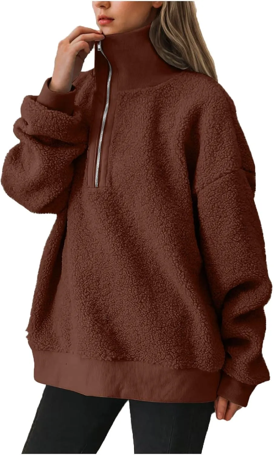 Quarter Zip Pullover Womens Sherpa Jackets Fleece Fuzzy Sweatshirt Casual Winter Coats Fashion Fall 2024 Outerwear