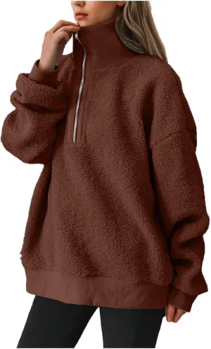 Quarter Zip Pullover Womens Sherpa Jackets Fleece Fuzzy Sweatshirt Casual Winter Coats Fashion Fall 2024 Outerwear