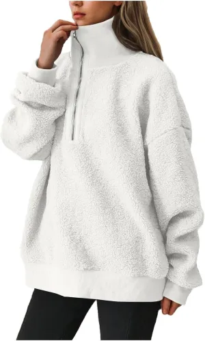Quarter Zip Pullover Womens Sherpa Jackets Fleece Fuzzy Sweatshirt Casual Winter Coats Fashion Fall 2024 Outerwear