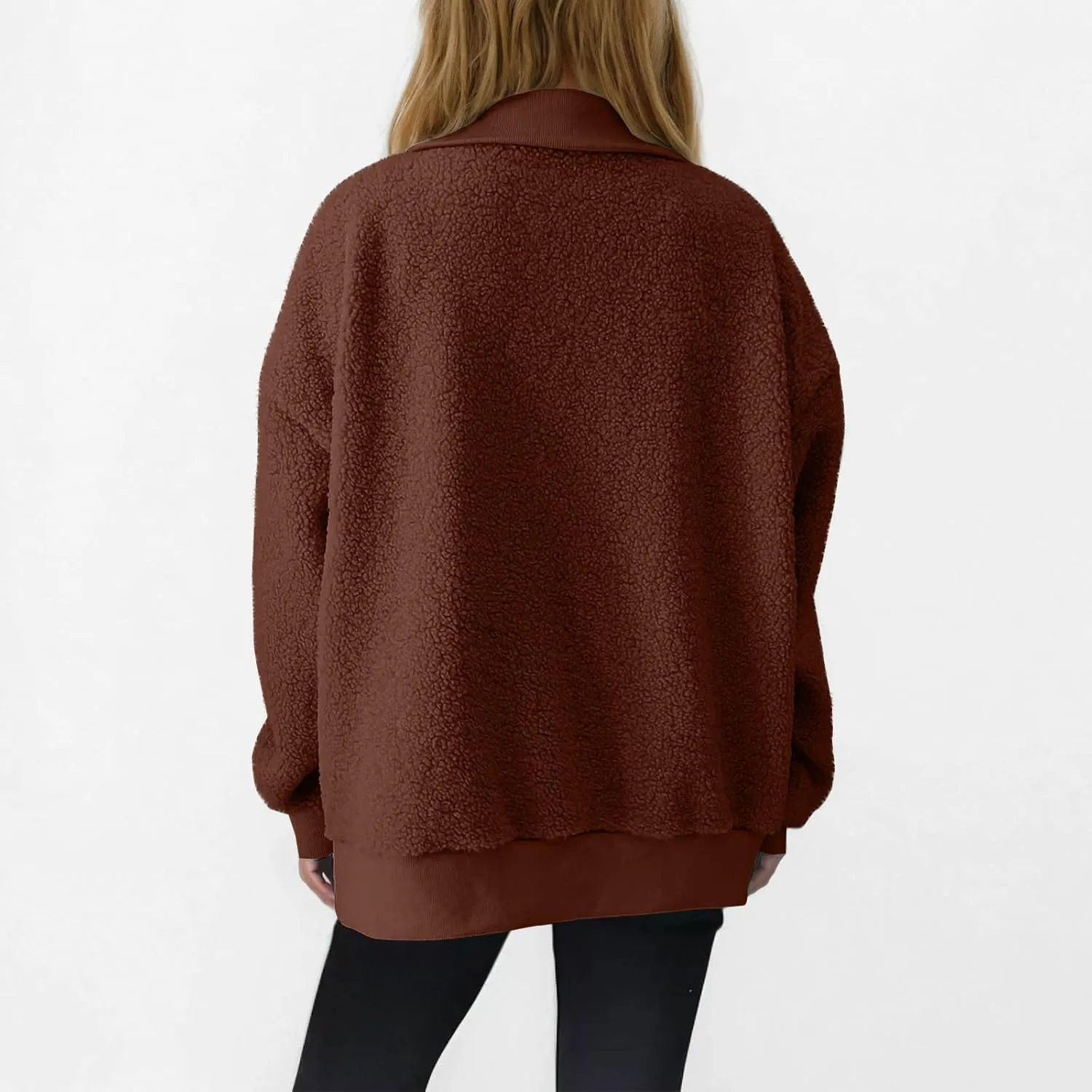 Quarter Zip Pullover Womens Sherpa Jackets Fleece Fuzzy Sweatshirt Casual Winter Coats Fashion Fall 2024 Outerwear