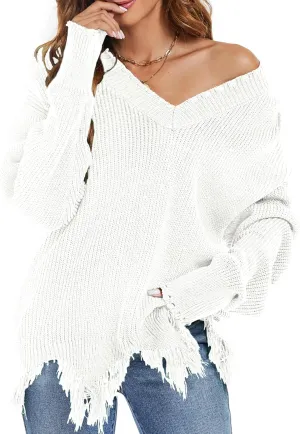 RANPHEE Womens Slouchy Long Sleeve Sweaters Fall Off The Shoulder Cute Baggy Pullover Sweater