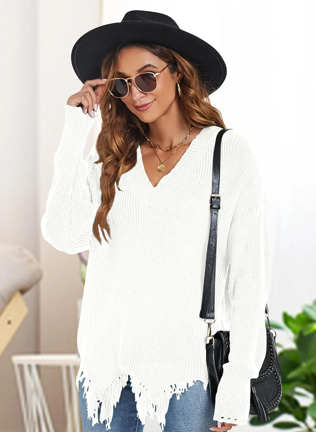RANPHEE Womens Slouchy Long Sleeve Sweaters Fall Off The Shoulder Cute Baggy Pullover Sweater