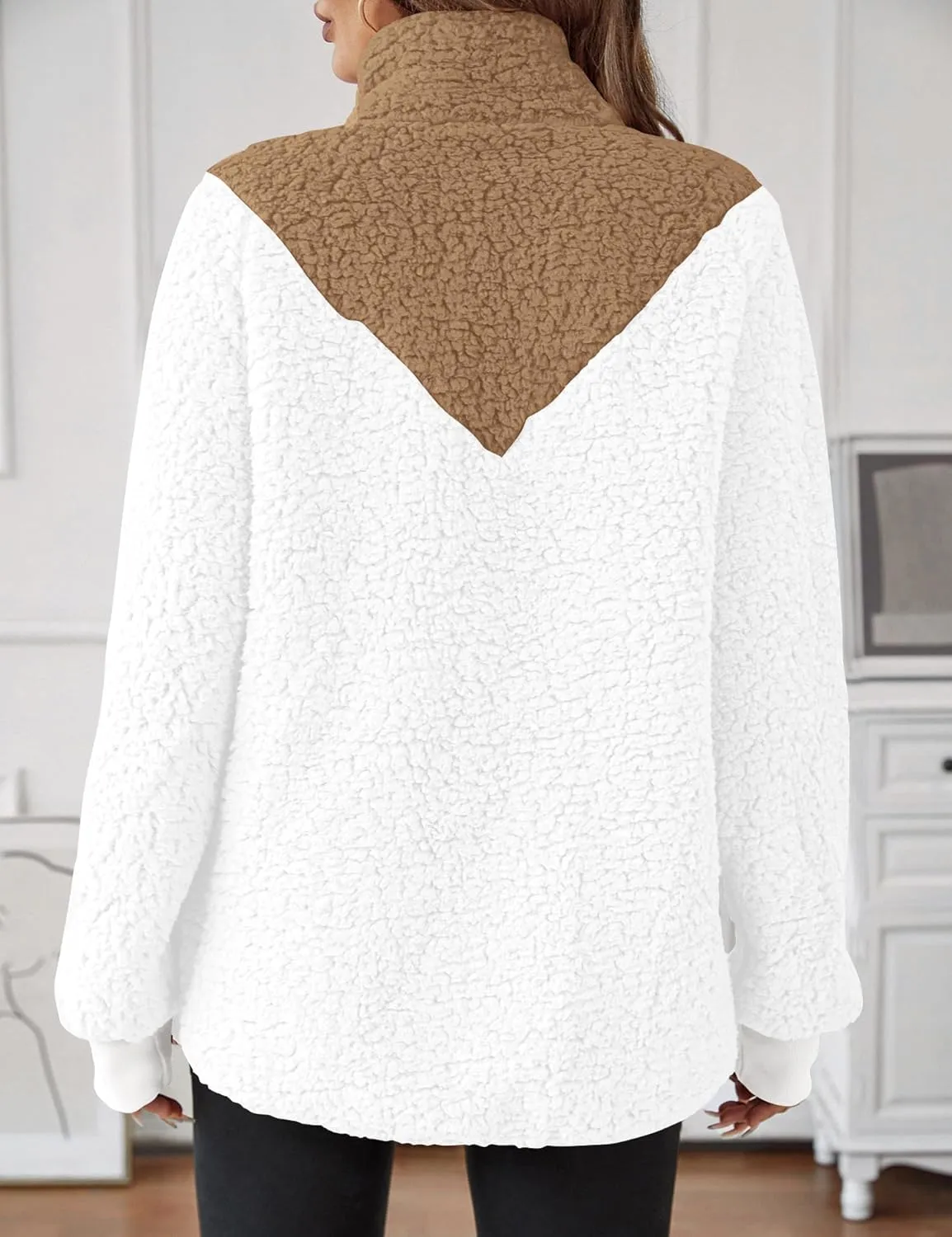 Rapbin Women Half Zip Pullover Long Sleeve Casual Fuzzy Sherpa Fleece Jacket Sweatshirts Winter Outerwear Top with Pockets