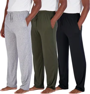 Real Essentials 3 Pack: Men's Soft Pajama Lounge Pants with Drawstring & Pockets - 4-Way Stretch & Wicking-Big & Tall (S-5XL)