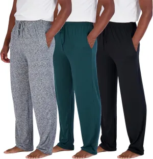 Real Essentials 3 Pack: Men's Soft Pajama Lounge Pants with Drawstring & Pockets - 4-Way Stretch & Wicking-Big & Tall (S-5XL)