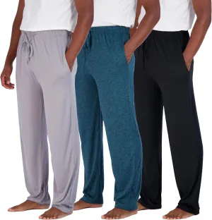 Real Essentials 3 Pack: Men's Soft Pajama Lounge Pants with Drawstring & Pockets - 4-Way Stretch & Wicking-Big & Tall (S-5XL)