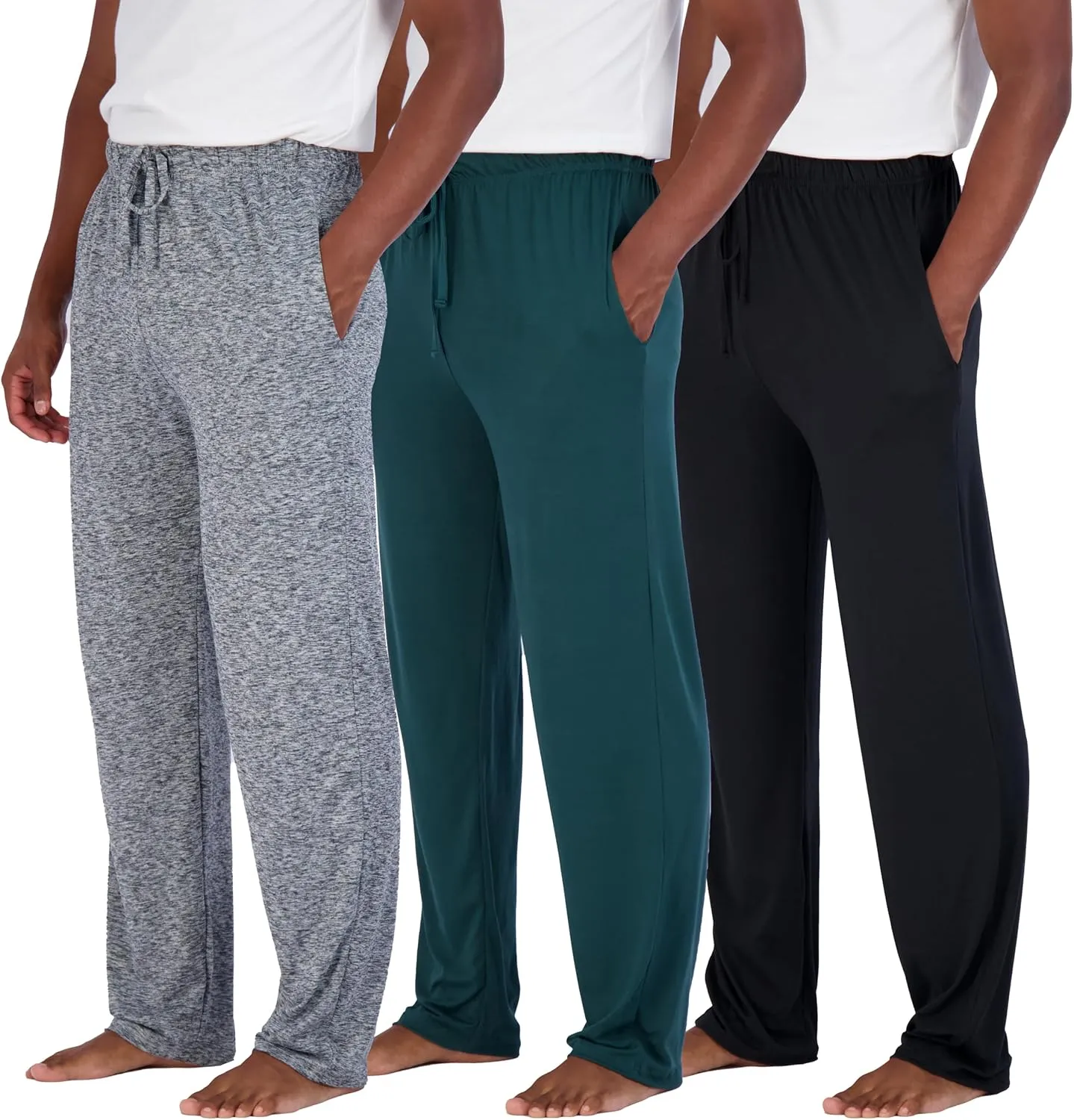 Real Essentials 3 Pack: Men's Soft Pajama Lounge Pants with Drawstring & Pockets - 4-Way Stretch & Wicking-Big & Tall (S-5XL)