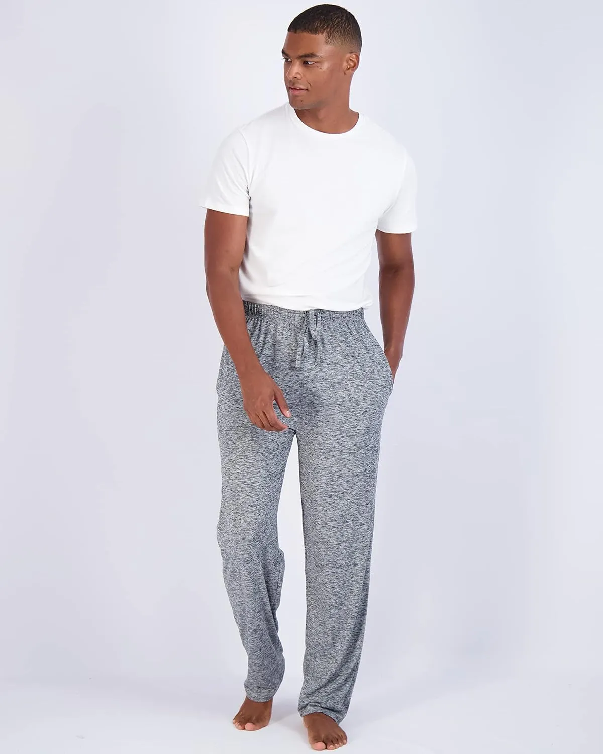 Real Essentials 3 Pack: Men's Soft Pajama Lounge Pants with Drawstring & Pockets - 4-Way Stretch & Wicking-Big & Tall (S-5XL)