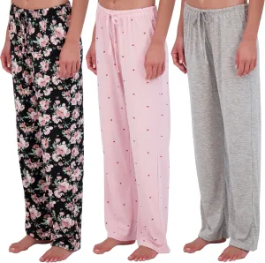 Real Essentials 3 Pack: Womens Ultra-Soft Comfy Pajama Lounge Pants Sleepwear (Available in Plus Size)