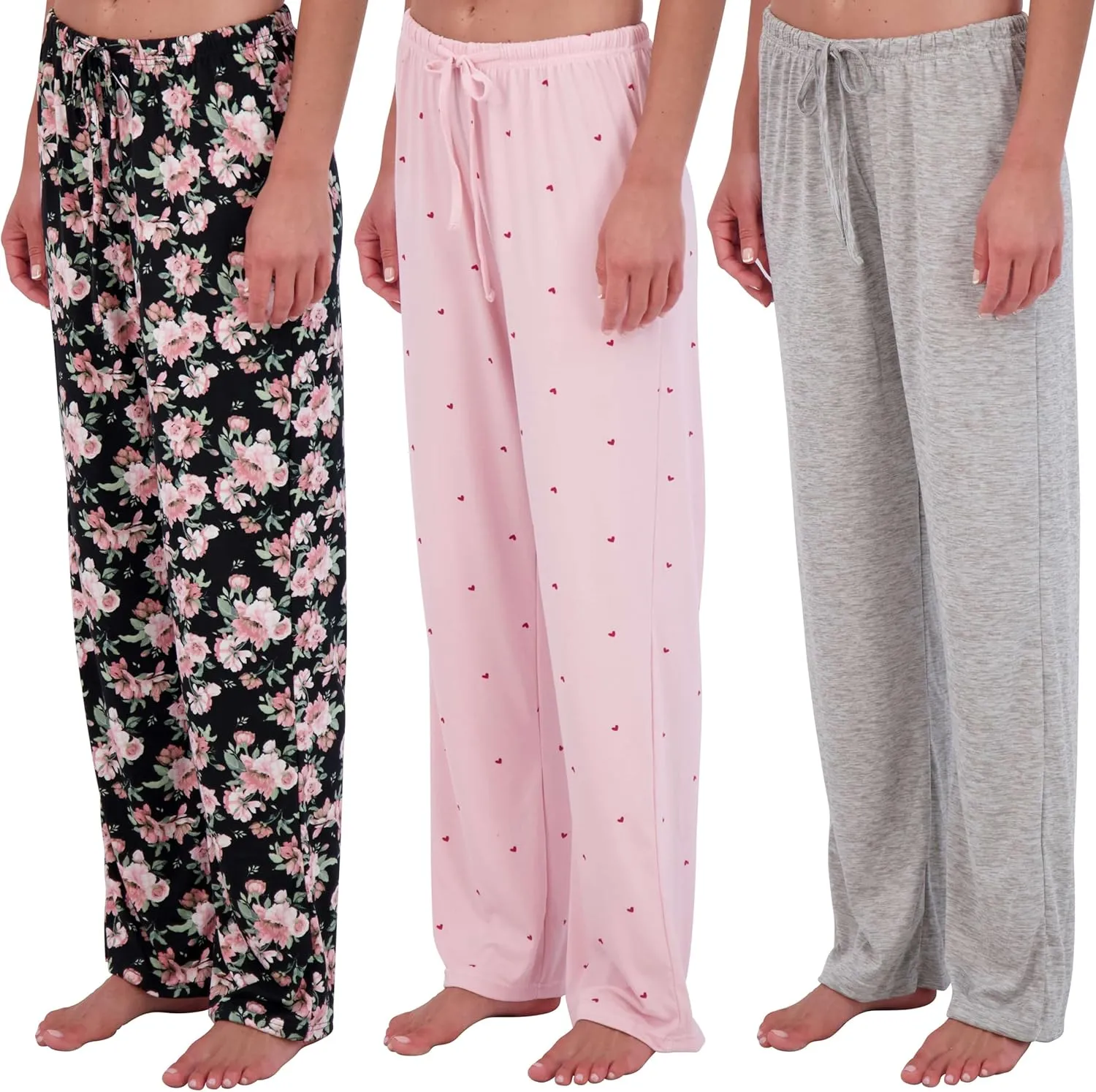 Real Essentials 3 Pack: Womens Ultra-Soft Comfy Pajama Lounge Pants Sleepwear (Available in Plus Size)