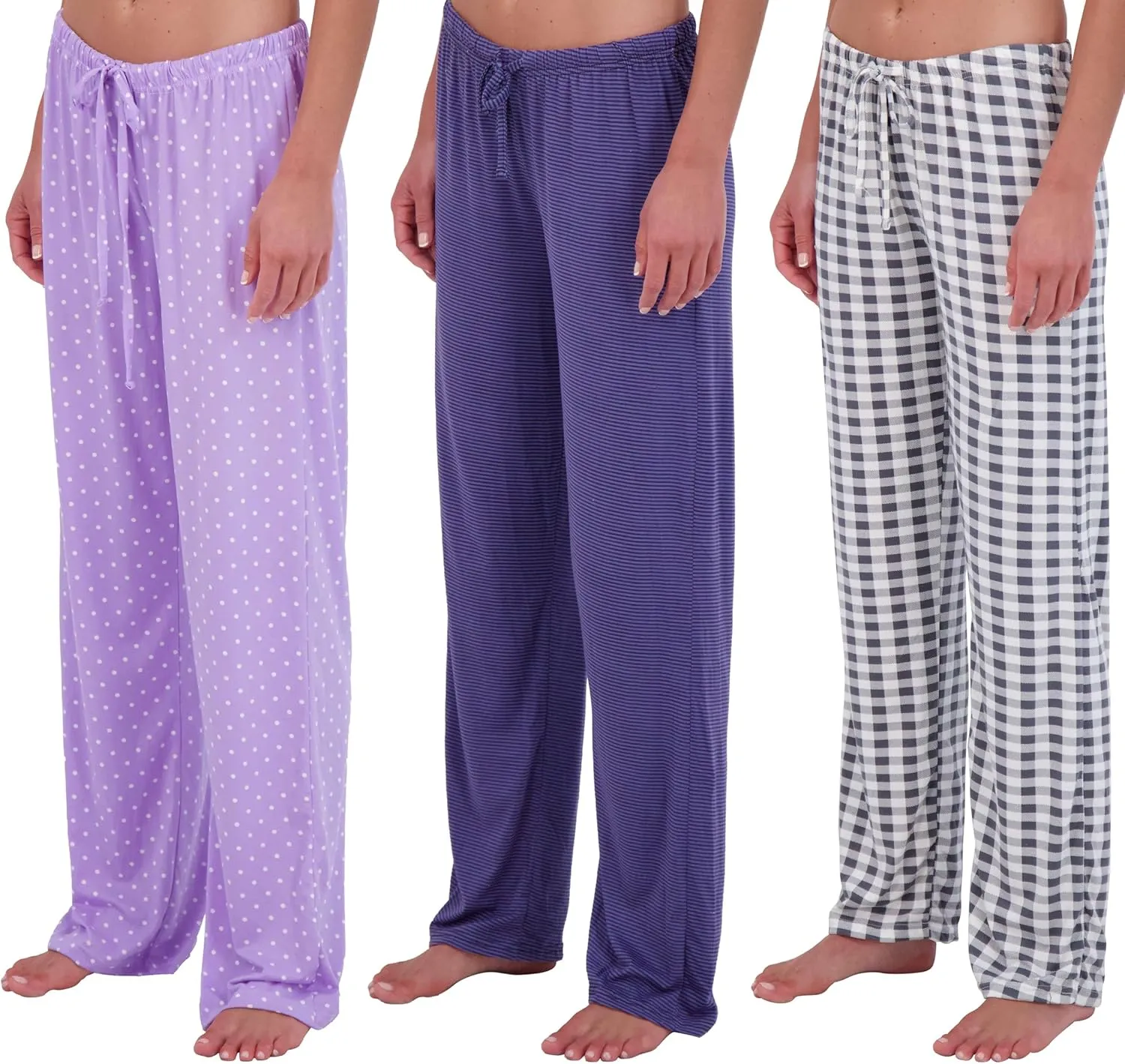 Real Essentials 3 Pack: Womens Ultra-Soft Comfy Pajama Lounge Pants Sleepwear (Available in Plus Size)