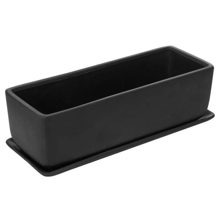 Rectangular Ceramic Succulent Planter with Saucer, Black 14 Inches