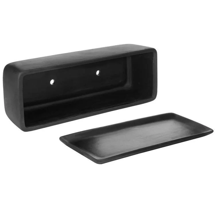 Rectangular Ceramic Succulent Planter with Saucer, Black 14 Inches