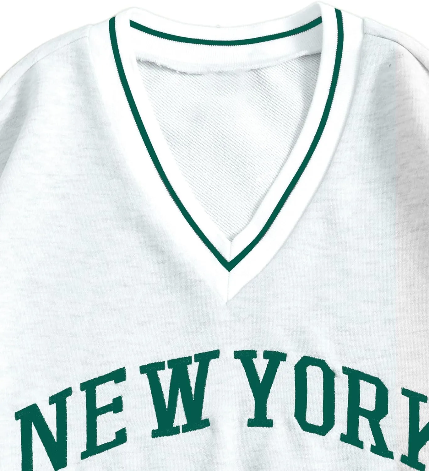 Remidoo Womens New York Embroidered V Neck Sweatshirt Oversized Long Sleeve Pullover Top