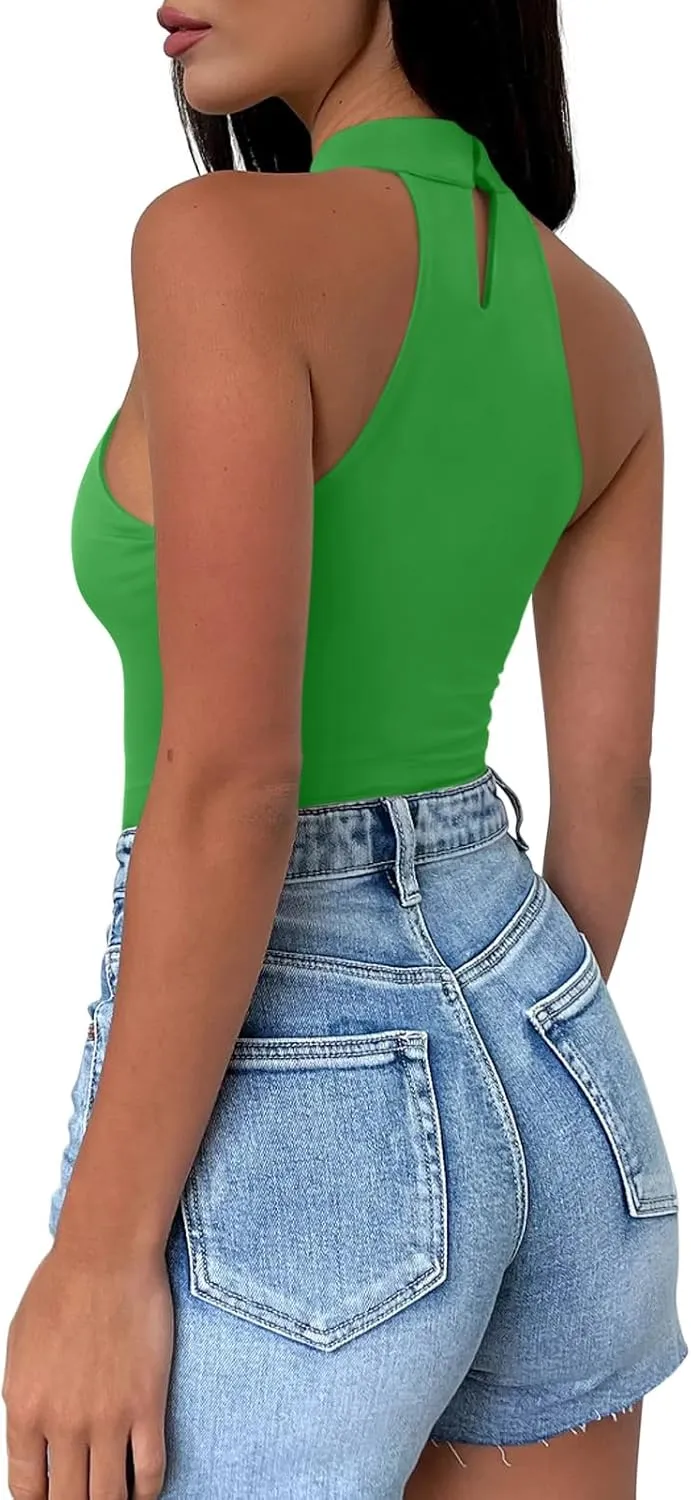 REORIA Women's Sexy Criss Cross Halter Neck Crop Tops Trendy Sleeveless Y2K Nightout Clubwear Going Out Tops