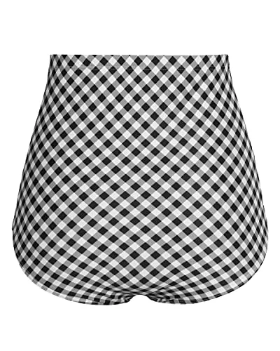 Retro High Waisted Swim Bottom For Women-Black White Plaid