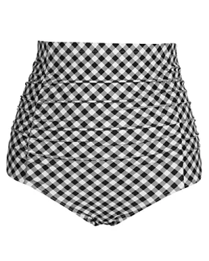 Retro High Waisted Swim Bottom For Women-Black White Plaid