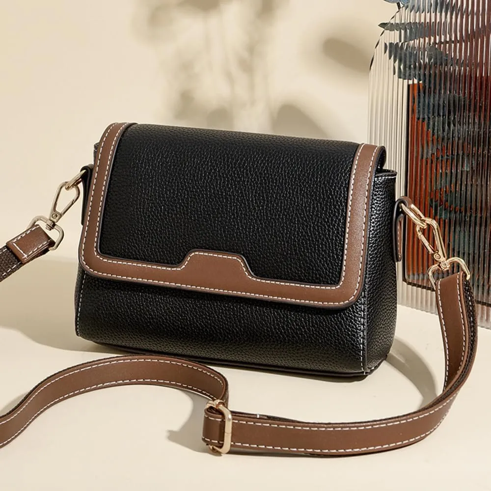 Retro Leather Crossbody Bag for Women | Casual Square Flap Satchel Handbag | Stylish Beige Purse