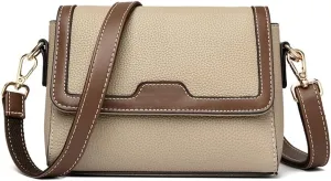 Retro Leather Crossbody Bag for Women | Casual Square Flap Satchel Handbag | Stylish Beige Purse