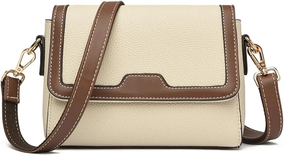 Retro Leather Crossbody Bag for Women | Casual Square Flap Satchel Handbag | Stylish Beige Purse